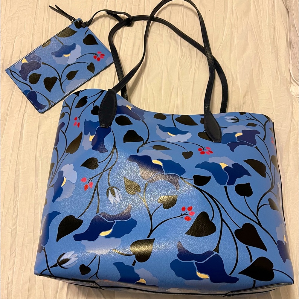 Kate Spade Enchanted Forest Bloom Large Reversible Tote Blue Multi Floral